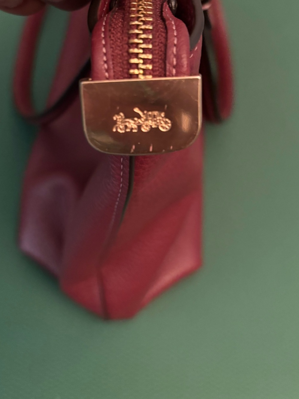 Coach Burgundy Pebbled Leather Tote with Gold Hardware - Picture 11 of 11
